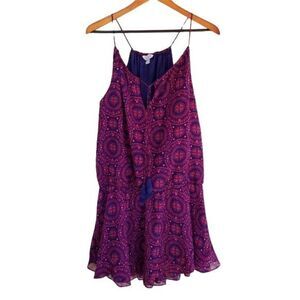 Belle + Sky Bollywood Mini Dress Medallion Tassel Tie Racerback Purple Pink Sz M
